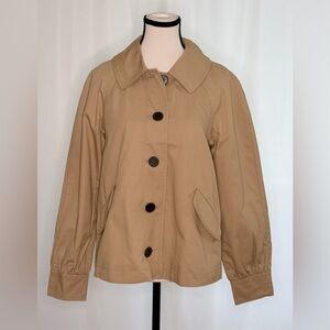 J. Crew Short Tan Trench Coat with Black Buttons NWT S